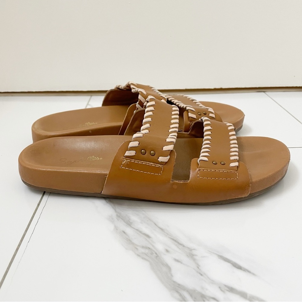 Seychelles Pink Brown Braided Slip On Slides Sandals Shoes